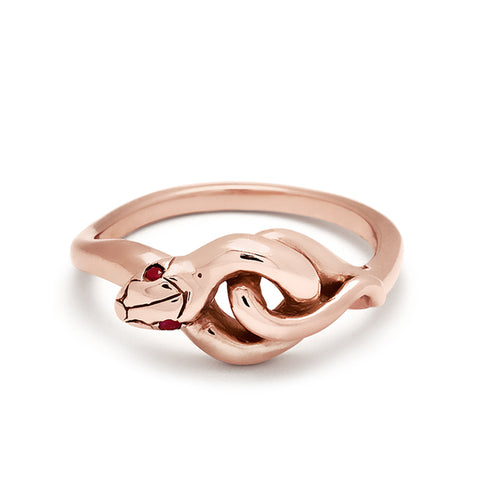 A serpent band with rubies for eyes set in rose gold., Rose Gold