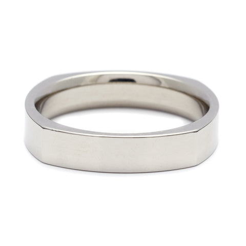 A soft square solid gold band set in white gold., White Gold 3