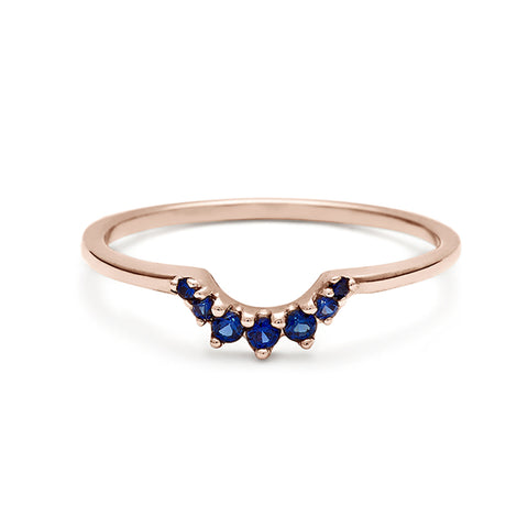 A curved 7 tiny blue sapphire band set in rose gold., Rose Gold 2