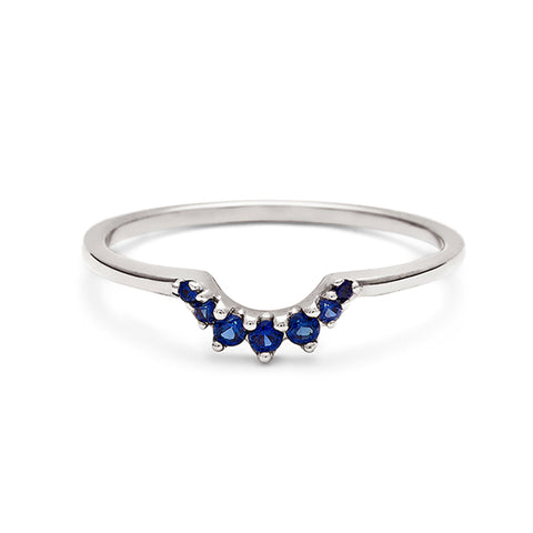 A curved 7 tiny blue sapphire band set in white gold., White Gold 3