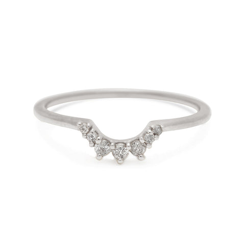 A curved 7 tiny grey diamond band set in white gold., White Gold 3