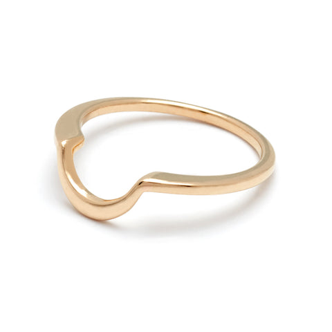 Angled view of a crescent shaped band in solid gold set in yellow gold. 2