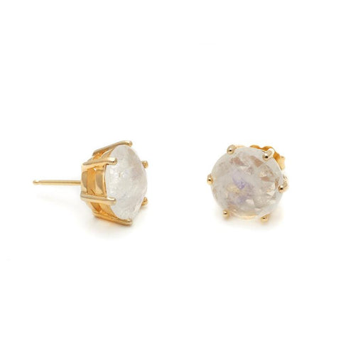 Eleonore Stud Earrings - Yellow Gold & Rainbow Moonstone - Was <s>$2,400</s>