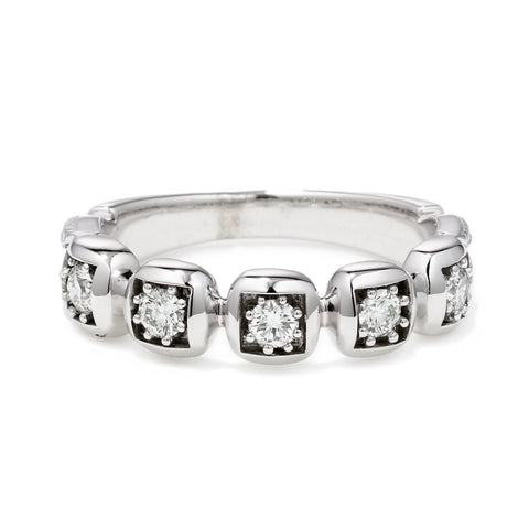 A band with round white diamonds set in black rhodium and in white gold., White Gold
