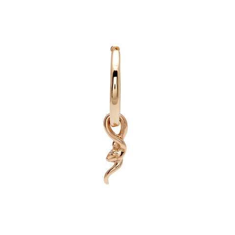 A single hoop earring with a serpent charm at the bottom set in yellow gold. 3