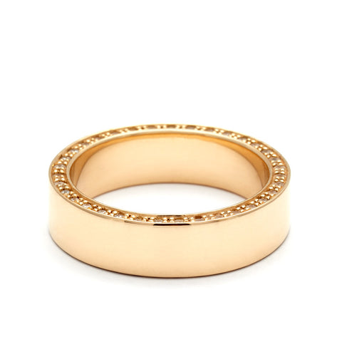 A 5mm flat band with champagne diamond accents around the band set in yellow gold., Yellow Gold